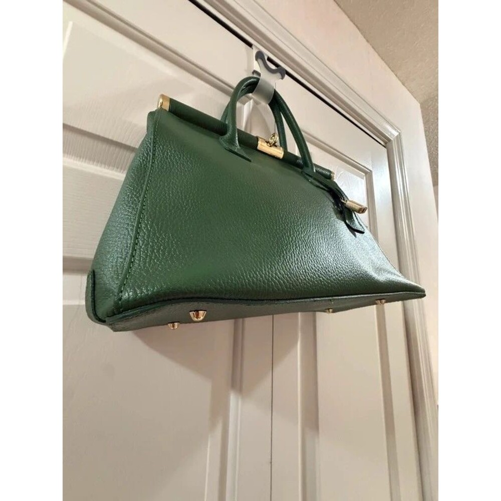 Italian Leather Green Satchel Shoulder Bag Made in Italy - Picture 5 of 17